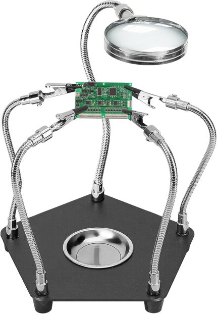 Üçüncü el lehimleme, 3 x büyüteçli lehimleme, 4 kol yardımcı üçüncü el lehimleme devre kartı tutucu alet, hassas çalışma ve model yapımı için mükemmel destek