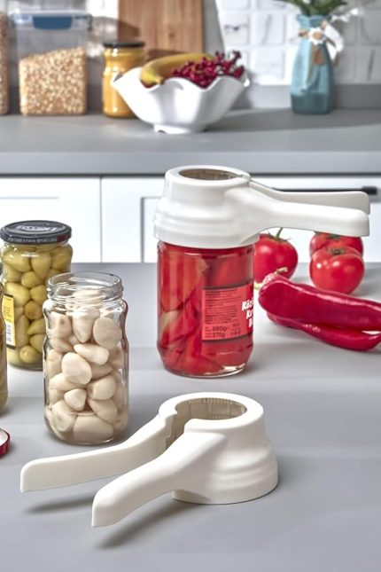 Boy Kavanoz Kapağına Uyumlu Kırılmaya Karşı Dayanıklı Plastik Konserve Turşu Kavanoz Açacağı beyaz