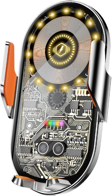 Cyberpunk Kablosuz Araç Şarj Cihazı Montajı, 15 W Hızlı Şarj, Araba Havalandırma için Otomatik Sıkıştırmalı Telefon Montajı, iPhone15/14/13/12/11/X/8 Serisi/Samsung Galaxy Telefonları için