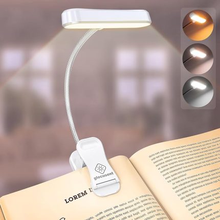 Yatakta Okumak için Yatay ET-Kafa Kitap Işığı, Göz Bakımı Klipsli Işık, CRI 95, 3 Renk ve 5 Parlaklık, Şarj Edilebilir ve Uzun Ömürlü, 1.4Oz Sadece Okuma Işığı (beyaz)