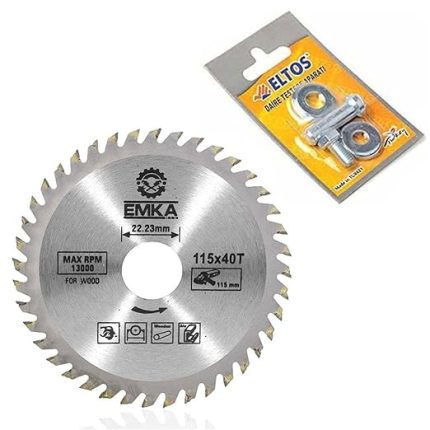 2'li Set Emka Daire Testere Bıçağı Ahşap Kesme Testeresi 115 mm 40 Diş + Matkap Aparatı