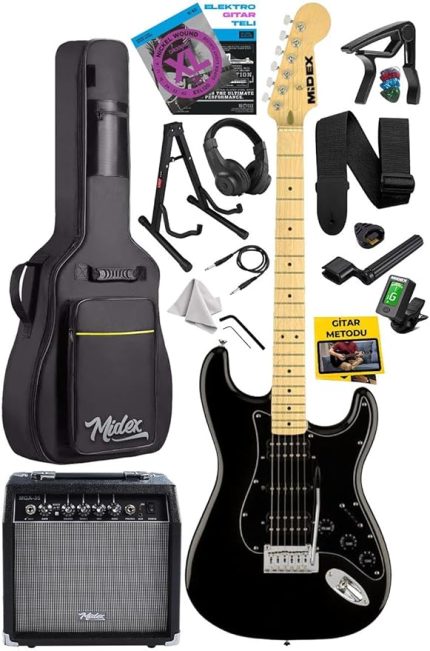 RPH-40BK-35AMP Full Black 35W BT Amfili Elektro Gitar Seti HSH Manyetik Maple Klavye