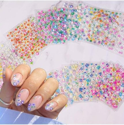 Adet 10 Sayfa Sanatsal Çiçek Desenli Tırnak Sticker Protez Tırnak Kalıcı Oje 3d Süsleme, Çok Renkli