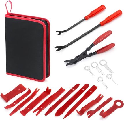 Otomobil sökme aletleri, 19 adet süs çıtası takozu, kaplama aleti, evrensel araç trim sökme onarım aletleri, araç kapısı, kapı kaplamaları ve plakalarını çıkarmak için