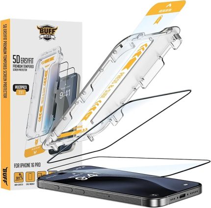 LABS iPhone 16 Serisi ile Uyumlu 5D EasyFit 2 Adet Kolay Uygulama Aparatlı Ekran Koruyucu Temperli Cam (iPhone 16 Pro)
