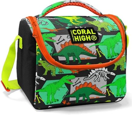 High Siyah Yeşil Dinazor Baskılı Erkek Çocuk Beslenme Çantası