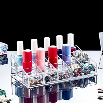 Şeffaf Akrilik 15 Gözlü Oje Düzenleyici, Akrilik Oje Standı