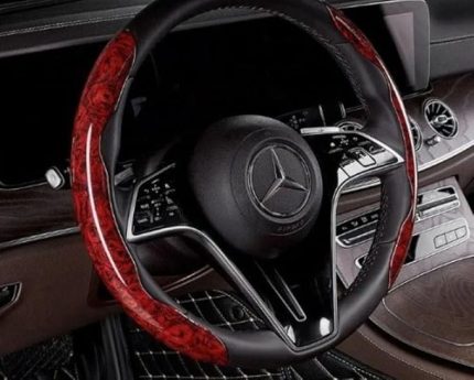 Ahşap Desenli Karbon Fiber Direksiyon Simidi Koruma Kılıfı 2'li Set Kaymaz Dayanıklı Şık ve Ergonomik Araç Direksiyon Kılıfı (Kahverengi)