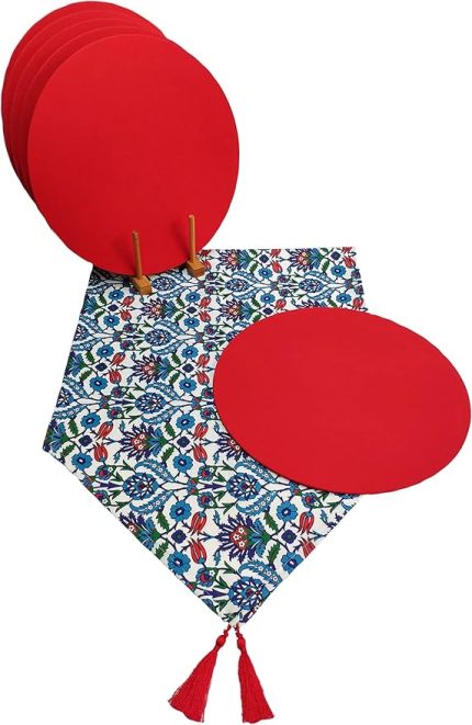 Çini Desenli Runner 6'lı Kırmızı Supla Set V00020886