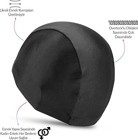 Home Yüzücü Bonesi, Likralı Esnek Kumaş, Havuz ve Deniz için Ideal, Siyah Bez Bone - Görsel 4