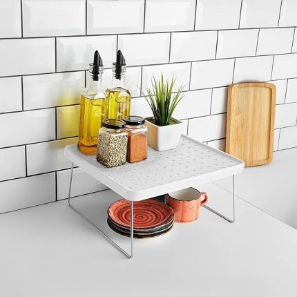 Dolap içi Düzenleyici Katlanır Dekoratif Büyük Raf, Tabak, Bardak Rafı, Mutfak Düzenleme Rafı (Beyaz) (30cm*30cm*15cm)