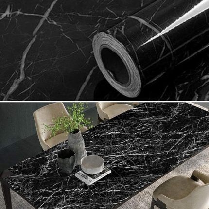 Mermer Desenli Masa Tezgah Mutfak Su Geçirmez Yapışkanlı Folyo Sticker Siyah 5x0,6m