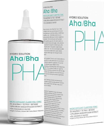 HYDRO SOLUTION AHA/BHA ve PHA Mikro Peeling Temizleyici Cilt Tonu Eşitleyici Tonik 200 Ml