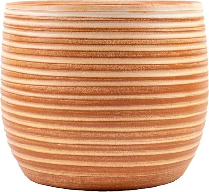 Tasarımı Ev Dekorasyon Yan Çizgi Desenli Terrakota Toprak Saksı Saksılık Salon Çiçeklik - 15 Cm