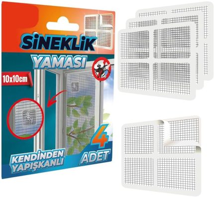 Sineklik Yama Tamir Bandı, Kendinden Yapışkanlı, 4 Lü Paket, Sineklik Yaması, 10X10 Cm