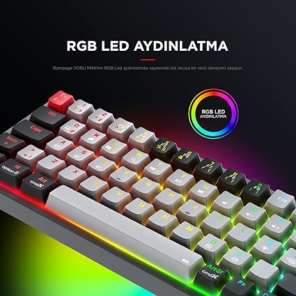 Yoru Mini Type-c Bağlantı RGB Mekanik Gaming Oyuncu Klavyesi Red Switch Q Tr Hot Swap - Görsel 5