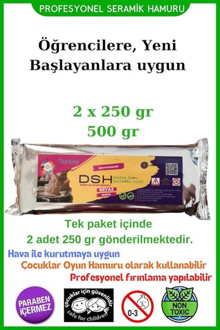 Doğal Seramik Hamuru Doğal Seramik Hamuru 2x 250 gr (500 GR) Kil Çamuru, Okul Için Doğal Oyun Hamuru