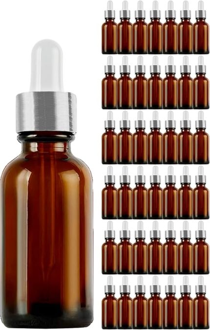 Amber 20 ml Metal Gümüş Sızdırmaz Kapaklı Dropper Damlalık Cam Şişe 42 Adet