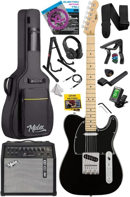 TLX-50BK-50AMP Tele Kasa Maple Klavye 2 Single-Coil 50W Amfili Elektro Gitar