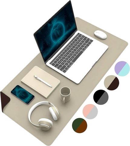 Çift Renk Dikişli PU Deri Masa Matı 80x40 Cm Mousepad, Su Geçirmez Masa Sümeni, Çift Taraflı Kullanım, Dizüstü Bilgisayar/Ofis/Ev için, Kaymaz Taban (Bej Ve Kahverengi)