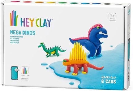 CLAY Mega Dinos: Lagosuchus, Allosaurus, Dimetrodon Seti - Hava Kuru Kil Kiti 6 kutu ve Eğlenceli İnteraktif Talimatlar Uygulaması ile Şekillendirme Araçları