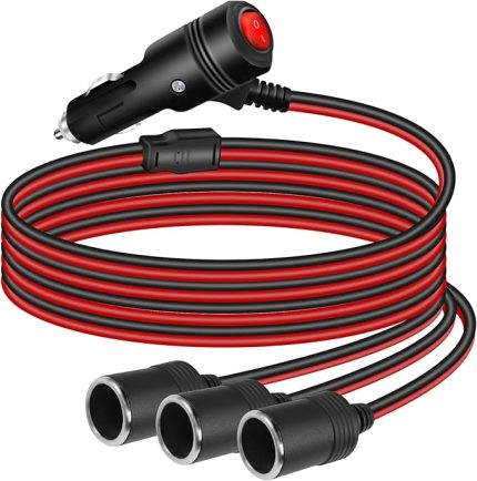 12V Araç Çakmak Splitter Güç Adaptörü Kablosu, Erkek Tak Çakmak Uzatma Kablosu AÇIK KAPALI Anahtarı 15A Sigorta (1M 1 - 3)