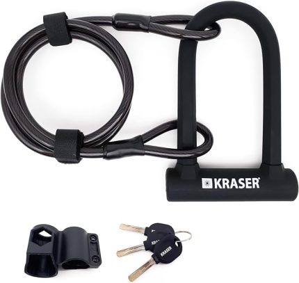 KR65145B Bisiklet U Bisiklet Kilidi Evrensel Yüksek Güvenlik + Çelik Kablo Kilidi 120 cm + Tutucu