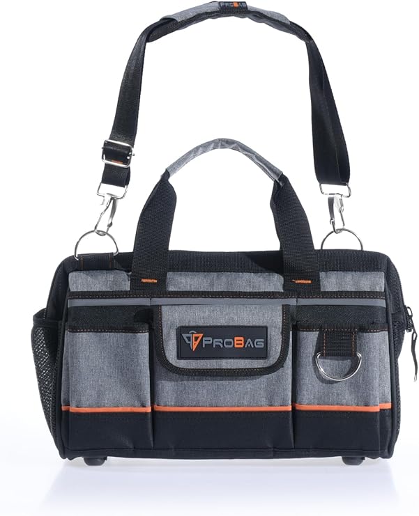 Geniş Ağızlı Ağır Hizmet Bez Alet Takım Çantası, Gri/Siyah. - Görsel 2