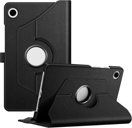 Samsung Galaxy Tab A9 X110 Yatay ve Dikey Standlı 360 Derece Döner Tablet Kılıfı Siyah
