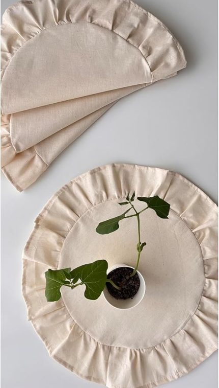 Ham Keten Fırfırlı Yuvarlak Amerikan Servisi 4’lü Set 40x40cm