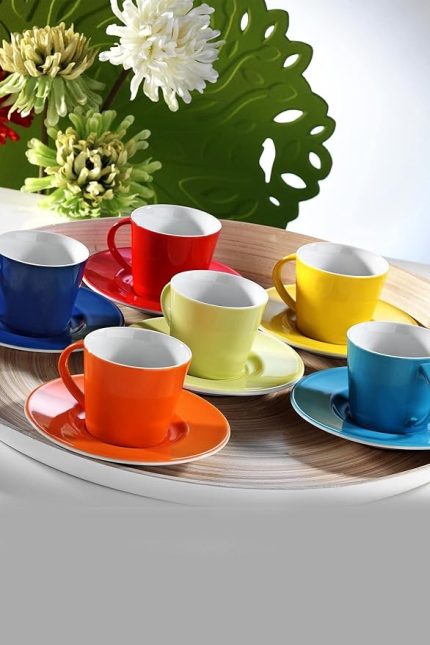 Porselen Toledo Renkli 6 Kişilik 12 Parça Kahve Fincan Takımı, 100 ml