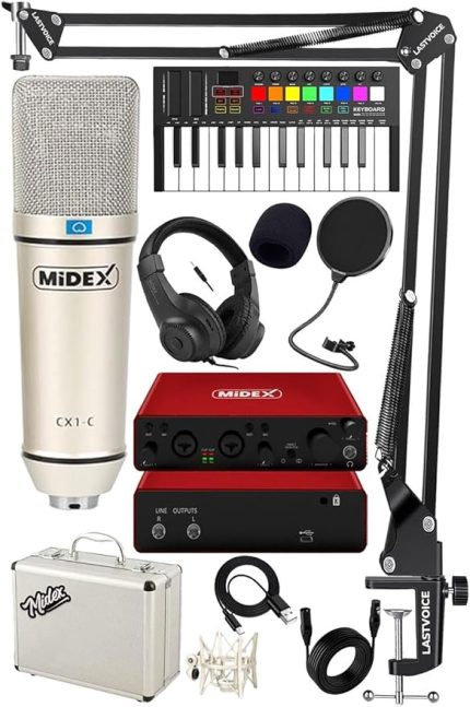 Midi Paket-3 Stüdyo Ekipmanları Seti Ses Kartı Midi Klavye Mikrofon Kulaklık