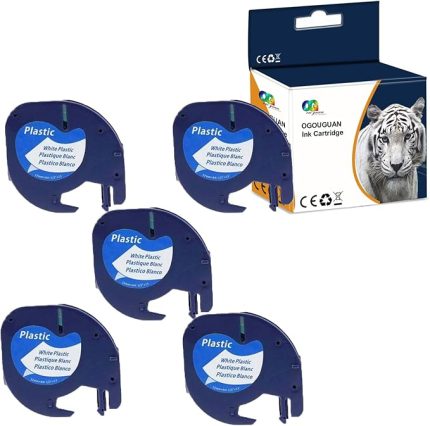 5 Rulo 91201 S0721610 12 mm x 4 m Plastik Beyaz Etiket Bantları Dymo LetraTag LT-100H LT-100T LT-110T QX 50 XR XM 2000 Plus Etiket Makineleri için Kullanım