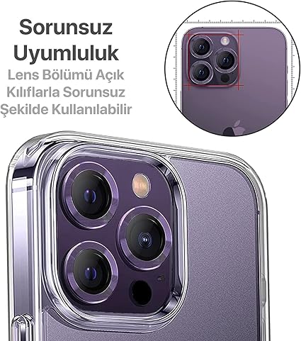iPhone 15 Pro - 15 Pro Max / 14Pro - 14ProMax Modellerinin Tümüne Uyumlu Alüminyum Alaşım Çerçeveli ve 9H Sertliğinde Temperli Camlı Lens Koruyucu (Mor) - Görsel 3