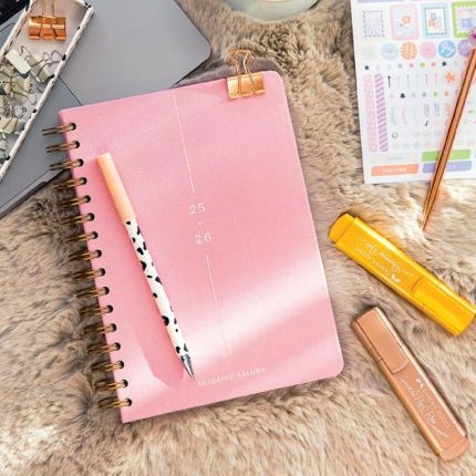 A5 Spiralli Keten 16 Aylık Akademik Ajanda - Şeker Pembe