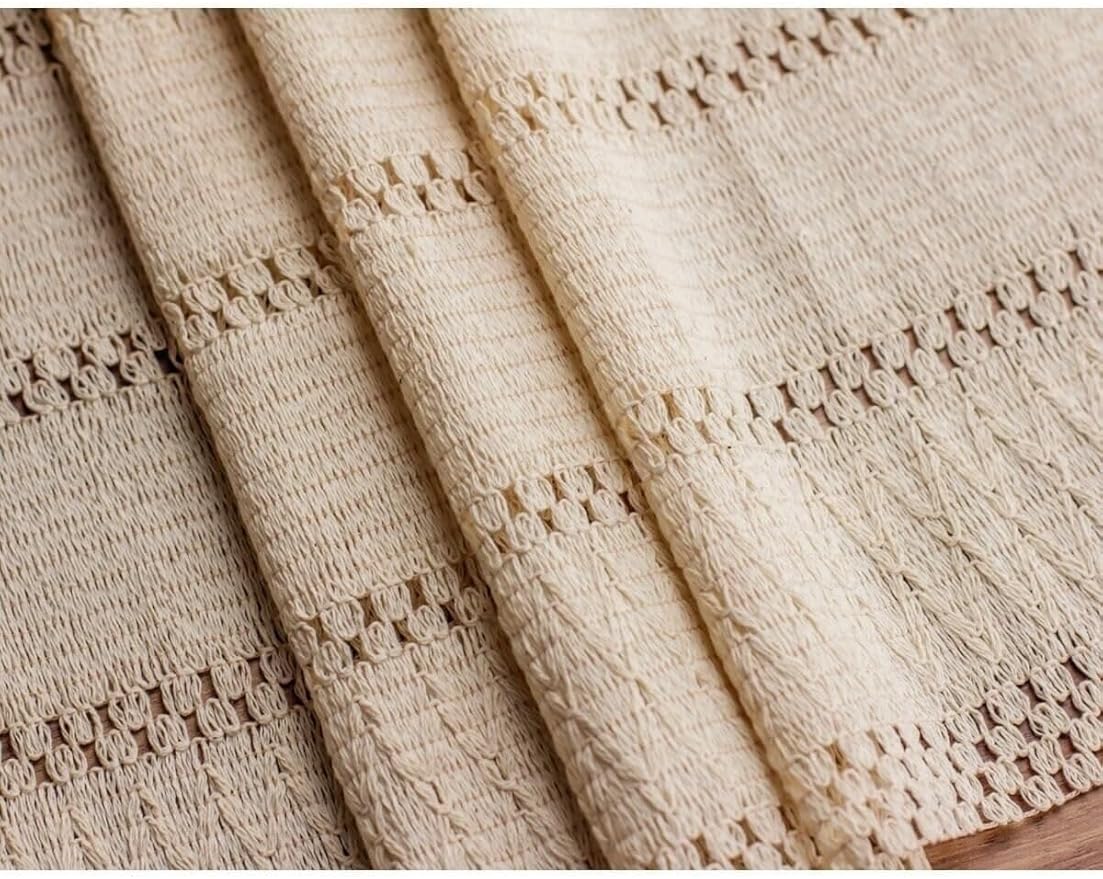 Home Pamuklu Şal Motif Dantel Örgü Runner Şal Desen Masa Runner, 35x145 Cm Püsküllü Runner - Görsel 4