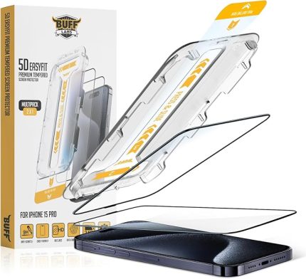 iPhone 15 Serisi ile Uyumlu 5D EasyFit 2 Adet Kolay Uygulama Aparatlı Ekran Koruyucu Temperli Cam, iPhone 15 Pro, Şeffaf