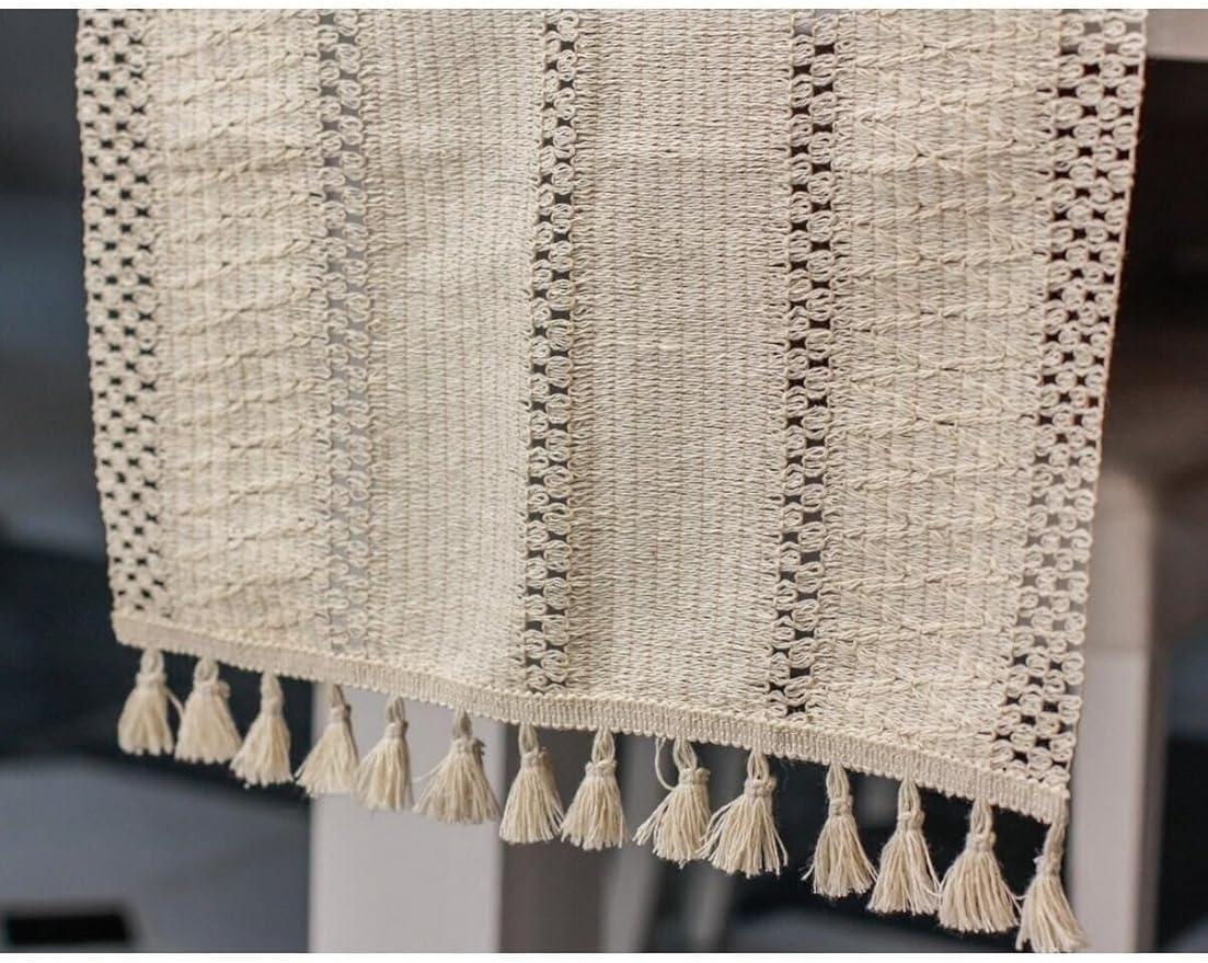 Home Pamuklu Şal Motif Dantel Örgü Runner Şal Desen Masa Runner, 35x145 Cm Püsküllü Runner - Görsel 5