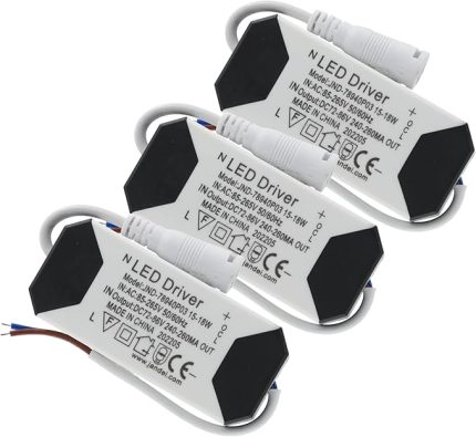 - Pakette 3 LED sürücü transformatörü 15W-18W DC, çok gerilim girişi 85-265V AC 50/60Hz, çıkış 72-86 Vdc 240-260 mA, Downlights ve diğer LED cihazlar için ideal