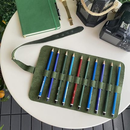 Helsinki - Hakiki Deri Natürel Geniş Tasarım Rulo Kalemlik (Yeşil)