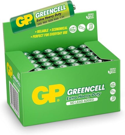 Batteries GP24G Greencell R03/1212/AAA İnce Pil, 1.5 Volt, 40'lı Kutu, Yeşil/Sarı/Beyaz