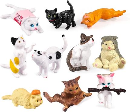 10 adet sevimli kedi figürü, mini Kawaii yavru kedi oyuncak koleksiyonu, hayvan karakteri oyun seti, pasta süsü, bahçe, araba dekorasyonu için