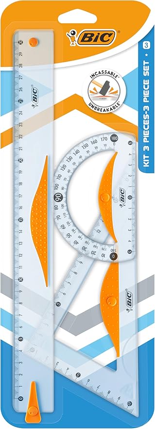 Çizim ve Geometri Seti, 1 Adet Cetvel 1 Adet Gönye ve 1 Adet Açıölçer, Şeffaf Plastik, Kaymaz Tutma Kısımları