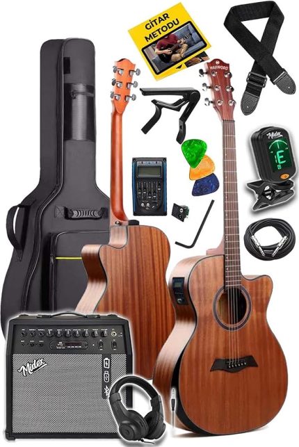 M450-EQ-50AMP Masif Ağaç 50W Amfili Elektro Akustik Gitar Seti üst Segment