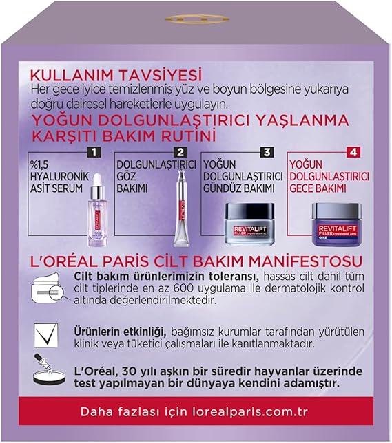 PARIS Revitalift Filler Yoğun Dolgunlaştırıcı Hyaluronik Asit İçeren Yaşlanma Karşıtı Gece Kremi 50 ml - Görsel 4