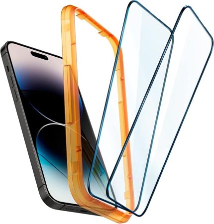 iPhone 14 Pro ile Uyumlu Kolay Kurulum Cam Ekran Koruyucu GLAS.tR AlignMaster (2 Adet) Siyah - AGL05216 (Spigen TR Garantili)