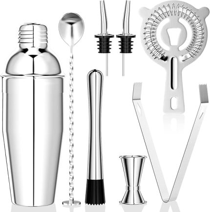 750 ml kokteyl seti, 8 adet paslanmaz çelik karıştırma mikseri, profesyonel barmen aksesuarı, karıştırma kabı, çift ölçü kabı, kaşık, Pourer, içecekleri karıştırmak için, ev, bar, parti