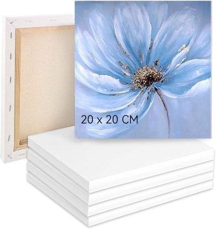 Boyama için tuval 5'li set, tuval 20 x 20 cm, tuval %100 pamuk, boyama tuvali, tuval çerçevesi, akrilik, sulu boya, yağlı boya vb. için tuval seti