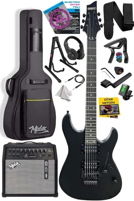 GRX-300-50-AMP Profesyonel Elektro Gitar Seti 50 Watt Gainli Şarjlı Bluetooth'lu Amfi ve Full Set