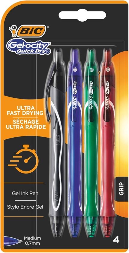Gel-ocity Quick Dry Jel Kalem, Mavi Jel Kalem 4'lü Kutu, Karışık Renkler, 0.7 mm. Çizgi Genişliği, Yumuşak ve Akıcı Yazım
